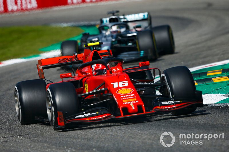 Charles Leclerc, Ferrari SF90 and Lewis Hamilton, Mercedes AMG F1 W10 