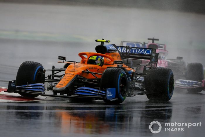 Lando Norris, McLaren MCL35, Sergio Pérez, Racing Point RP20