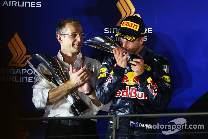 Daniel Ricciardo, Red Bull Racing celebrates his second position on the podium