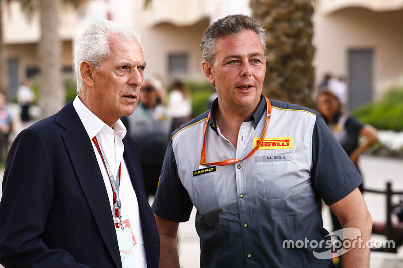 Marco Tronchetti Provera, Executive Vice Chairman and Chief Executive Officer, Pirelli, with Mario Isola, Racing Manager, Pirelli Motorsport