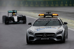 Lewis Hamilton, Mercedes AMG F1 W07 Hybrid leads behind the FIA Safety Car