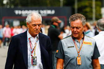 Piero Ferrari with Mario Isola, Racing Manager, Pirelli Motorsport