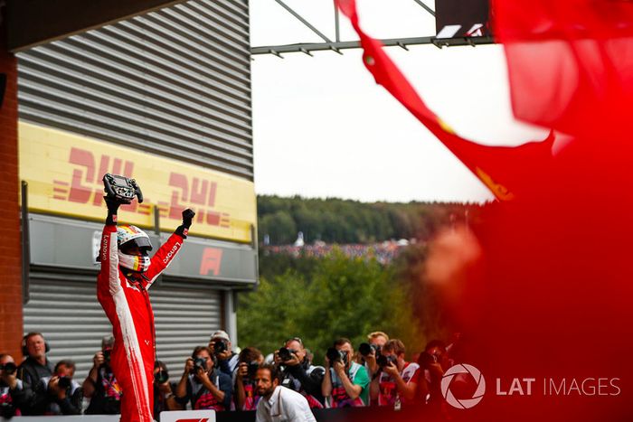 Sebastian Vettel, Ferrari, tras la victoria