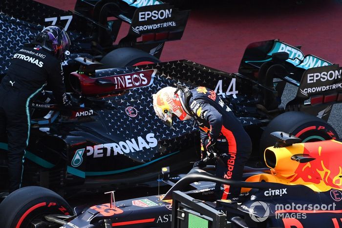 Tercero Max Verstappen, Red Bull Racing, en Parc Ferme