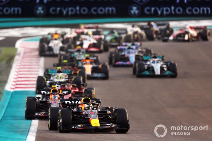 Max Verstappen, Red Bull Racing RB18, Sergio Pérez, Red Bull Racing RB18, Charles Leclerc, Ferrari F1-75, Lewis Hamilton, Mercedes W13, George Russell, Mercedes W13
