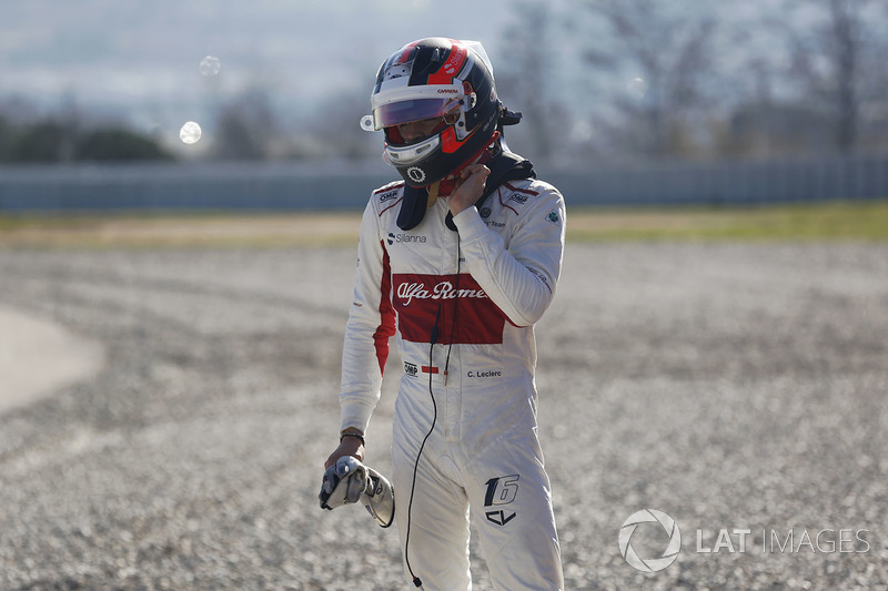 Charles Leclerc, Alfa Romeo Sauber F1 Team walks in after crashing