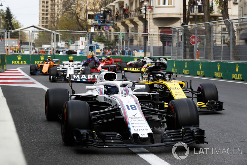Lance Stroll, Williams FW41 Mercedes, Nico Hulkenberg, Renault Sport F1 Team R.S. 18, Charles Leclerc, Sauber C37 Ferrari, Stoffel Vandoorne, McLaren MCL33 Renault
