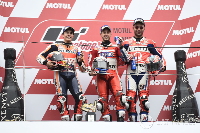 Podium: race winner Andrea Dovizioso, Ducati Team, second place Marc Marquez, Repsol Honda Team, third place Danilo Petrucci, Pramac Racing