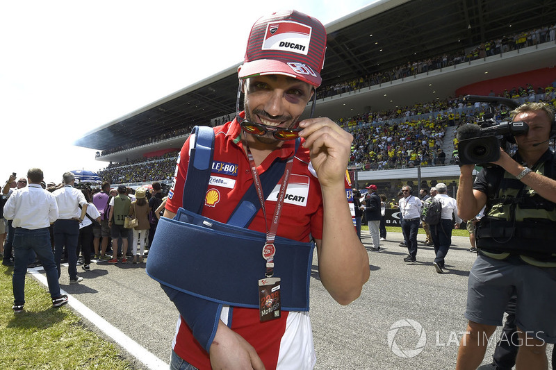 Michele Pirro, Ducati Team after his crash on the grid