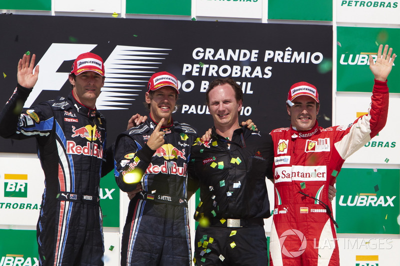 2010: 1. Sebastian Vettel, 2. Mark Webber, 3. Fernando Alonso