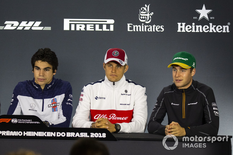 Lance Stroll, Williams Racing, Marcus Ericsson, Sauber and Stoffel Vandoorne, McLaren in the press conference