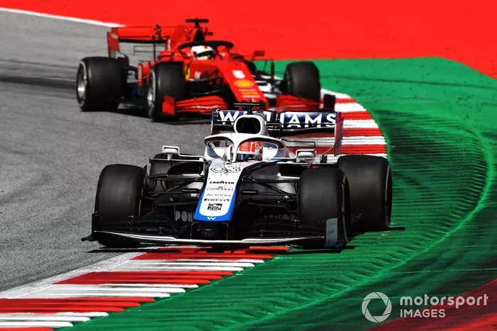 George Russell, Williams FW43, Sebastian Vettel, Ferrari SF1000