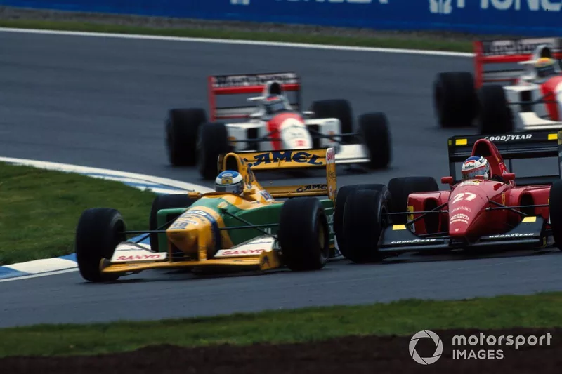 Michael Schumacher,  Benetton B192  and Jean Alesi, Ferrari F92A