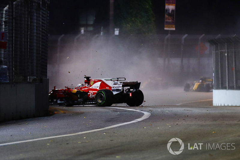 Sebastian Vettel, Ferrari SF70H dans le mur