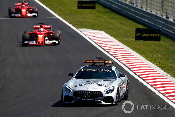 The Safety Car leads Sebastian Vettel, Ferrari SF70H, Kimi Raikkonen, Ferrari SF70H