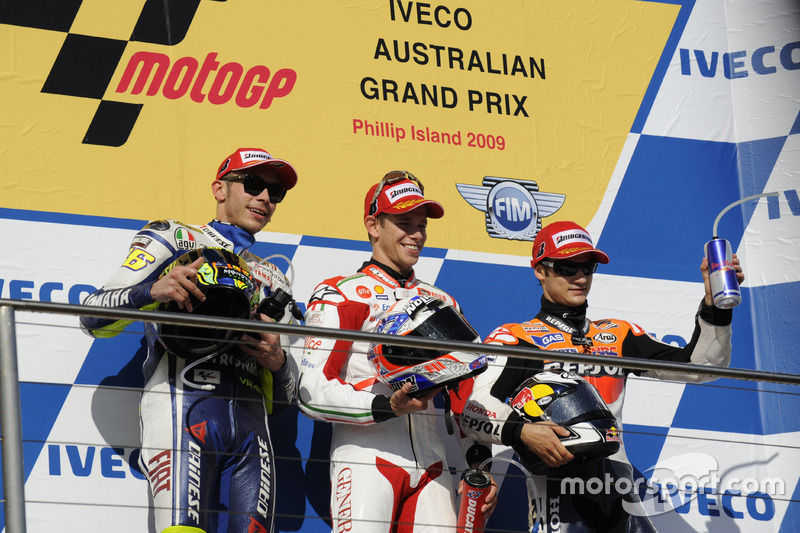 2009: 1. Casey Stoner, 2. Valentino Rossi, 3. Dani Pedrosa