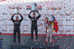 Podium: race winner Simon Pagenaud, Team Penske Chevrolet, second place Will Power, Team Penske Chevrolet, third place Carlos Munoz, Andretti Autosport Honda