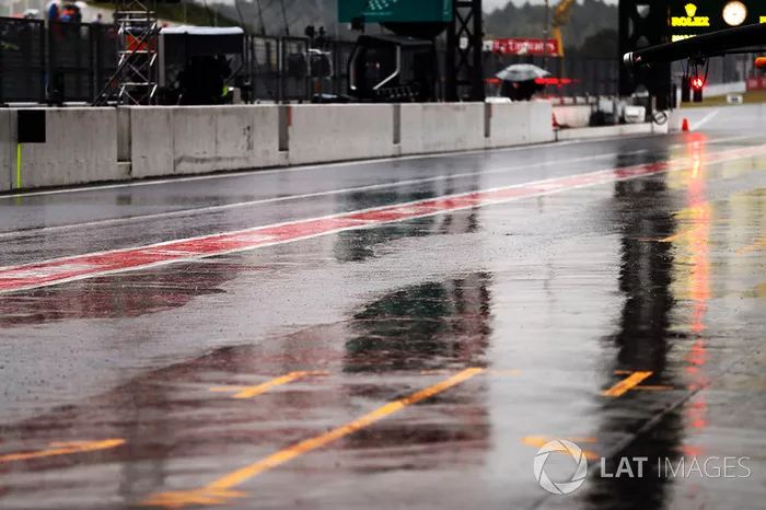 La lluvia sobre el pit lane