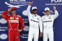 Polesitter Lewis Hamilton, Mercedes AMG F1, tweede Valtteri Bottas, Mercedes AMG F1, derde Kimi Raik