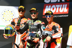 Le vainqueur, Jonathan Rea, Kawasaki Racing, Chaz Davies, Ducati Team, Marco Melandri, Ducati Team