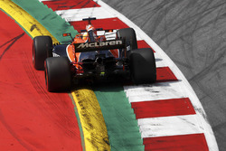 Fernando Alonso, McLaren MCL32, va largo sopra un cordolo