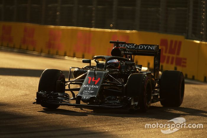 Fernando Alonso, McLaren MP4-31 con la cubierta de cabina Halo