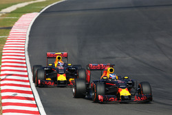 Daniel Ricciardo, Red Bull Racing RB12 leads team mate Max Verstappen, Red Bull Racing RB12