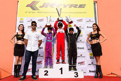 Podium: Race winner Ruhaan Alva, Birel ART, second place Shahan Ali, Meco, third place Arjun Nair, Meco