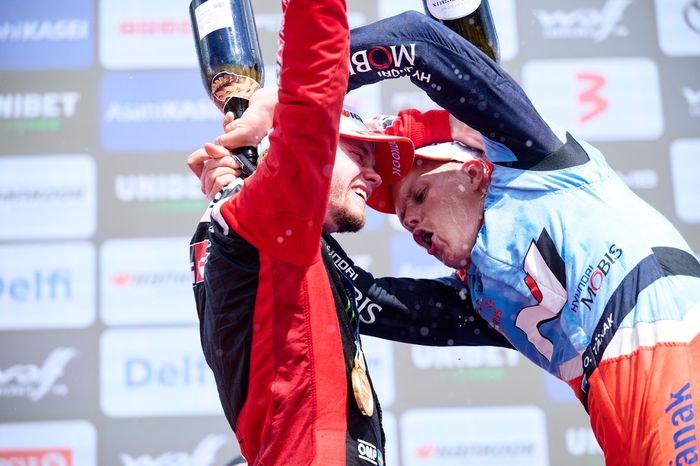 Podium: Oliver Solberg, Toyota Gazoo Racing WRT, Ott Tänak, Hyundai World Rally Team