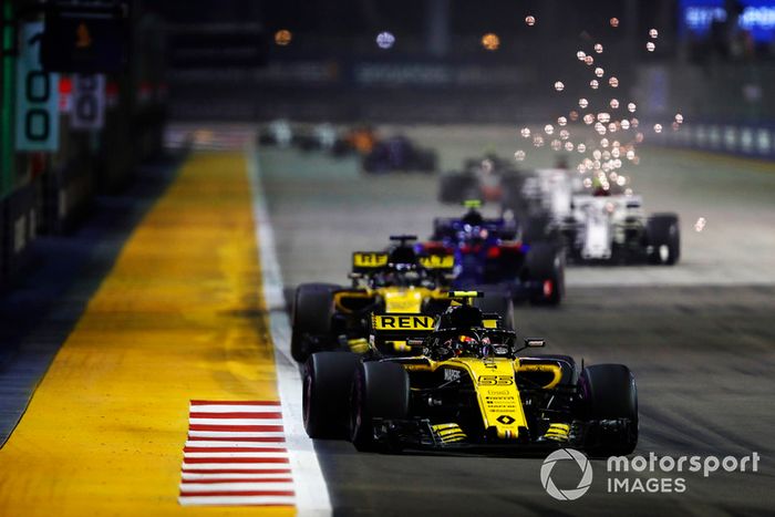 Carlos Sainz Jr., Renault Sport F1 Team R.S. 18,  Nico Hulkenberg, Renault Sport F1 Team R.S. 18, Brendon Hartley, Toro Rosso STR13 Honda, y Marcus Ericsson, Alfa Romeo Sauber C37