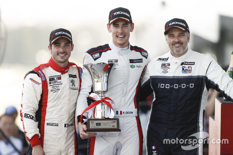 Podio: il vincitore della gara Kevin Ceccon, Team Mulsanne Alfa Romeo Giulietta TCR, il secondo classificato Aurélien Comte, DG Sport Competition Peugeot 308TCR, il terzo classificato Yvan Muller, YMR Hyundai i30 N TCR