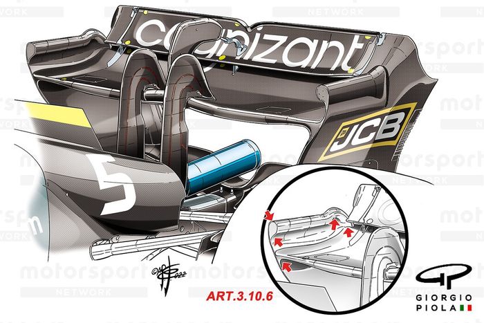 Detalle del alerón trasero del Aston Martin AMR22