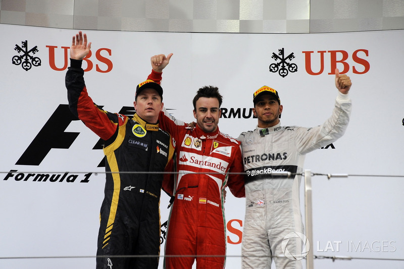 2013. Подіум: 1. Фернандо Алонсо, Ferrari. 2. Кімі Райкконен, Lotus. 3. Льюіс Хемілтон, Mercedes
