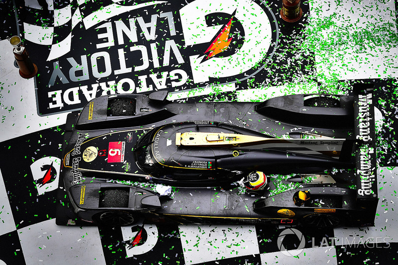 #5 Action Express Racing Cadillac DPi, P: Joao Barbosa, Christian Fittipaldi, Filipe Albuquerque celebrate the win in victory lane