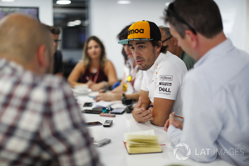 Fernando Alonso, McLaren, holds a press conference