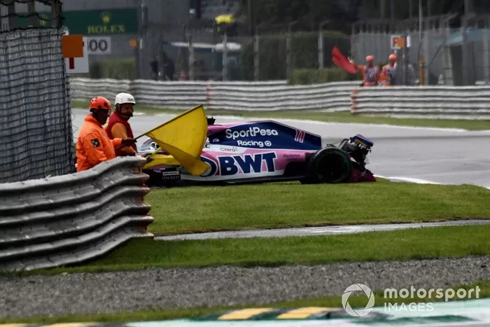 Sergio Perez, Racing Point RP19, colpisce le barriere
