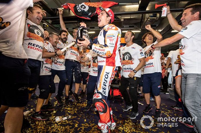 World Champion Marc Marquez, Repsol Honda Team celebrates with his team