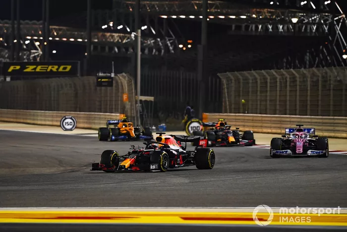 Max Verstappen, Red Bull Racing RB16, Sergio Pérez, Racing Point RP20, Alex Albon, Red Bull Racing RB16, Lando Norris, McLaren MCL35