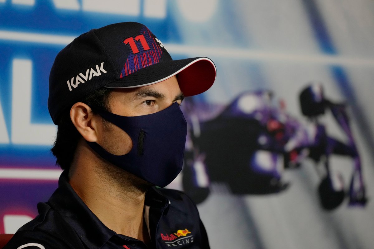 Sergio Perez, Red Bull Racing RB16B at the press conference