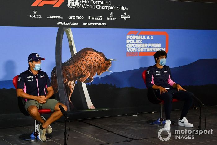 Sergio Pérez, Racing Point y Lance Stroll, Racing Point en la conferencia de prensa