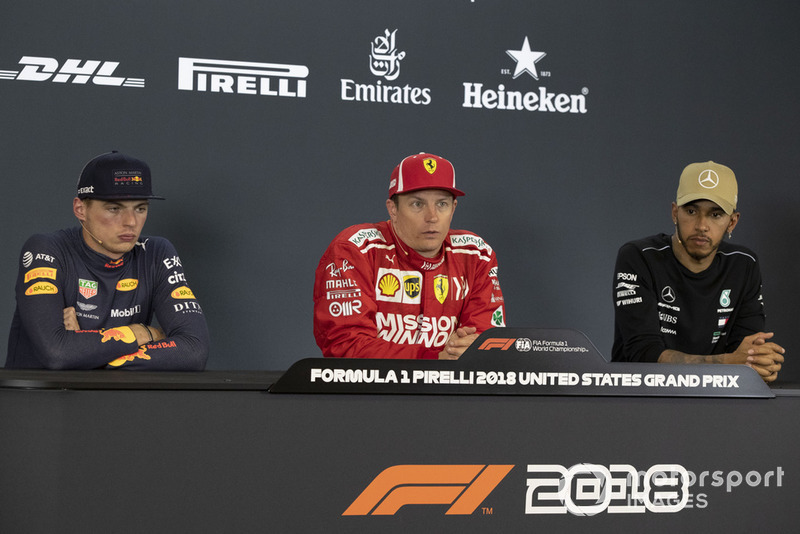 Max Verstappen, Red Bull Racing, Kimi Raikkonen, Ferrari y Lewis Hamilton, Mercedes AMG F1