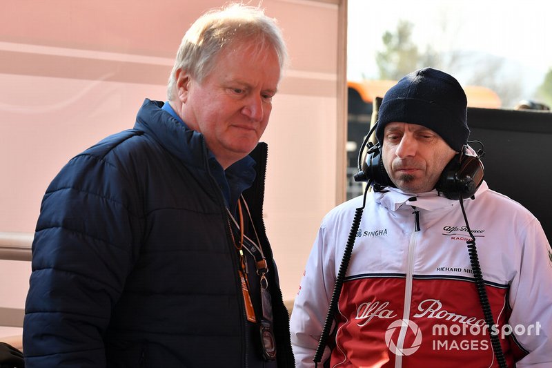 Jo Bauer, FIA Technical delegate and Simone Resta, Alfa Romeo Racing Designer