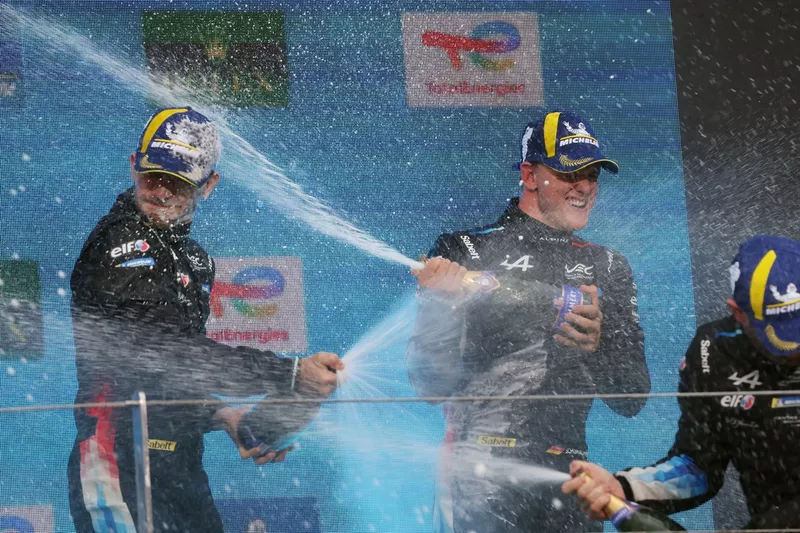Podium : #36 Alpine Endurance Team Alpine A424 : Nicolas Lapierre, Mick Schumacher, Matthieu Vaxivière