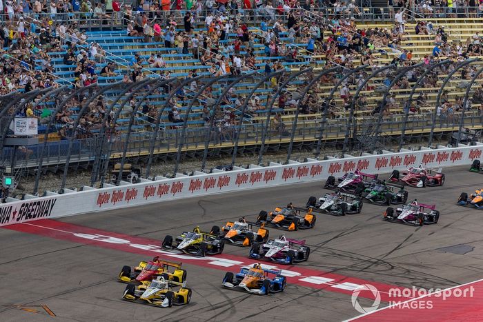 Scott McLaughlin, Team Penske Chevrolet, Alex Palou, Chip Ganassi Racing Honda, Scott Dixon, Chip Ganassi Racing Honda, , Felix Rosenqvist, Meyer Shank Racing Honda, Colton Herta, Andretti Global c/ Curb-Agajanian Honda, Alexander Rossi, Arrow McLaren Che