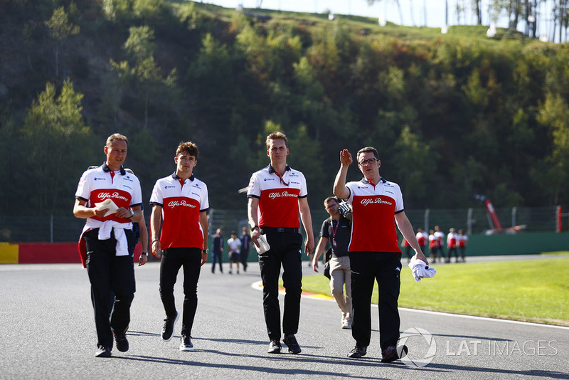 Charles Leclerc, Sauber, walks the track