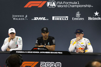 Valtteri Bottas, Mercedes AMG F1, Lewis Hamilton, Mercedes AMG F1 and Max Verstappen, Red Bull Racing in Press Conference