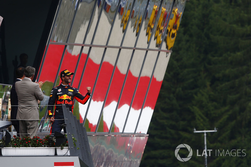 Daniel Ricciardo, Red Bull Racing, celebrates his third place on the podium