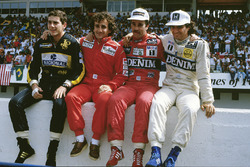 Les candidats au titre 1986 : Ayrton Senna, Lotus, Alain Prost, McLaren, Nigel Mansell, Williams, Nelson PIquet, Williams
