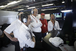 Toto Wolff, Executive Director Mercedes AMG F1, Dr Dieter Zetsche, CEO, Mercedes Benz, Niki Lauda, Non-Executive Chairman, Mercedes AMG F1, watch as Valtteri Bottas, Mercedes AMG F1, takes pole
