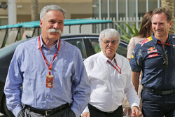 Председатель Formula One Group Чейз Кэри, Берни Экклстоун и руководитель Red Bull Racing Кристиан Хо
